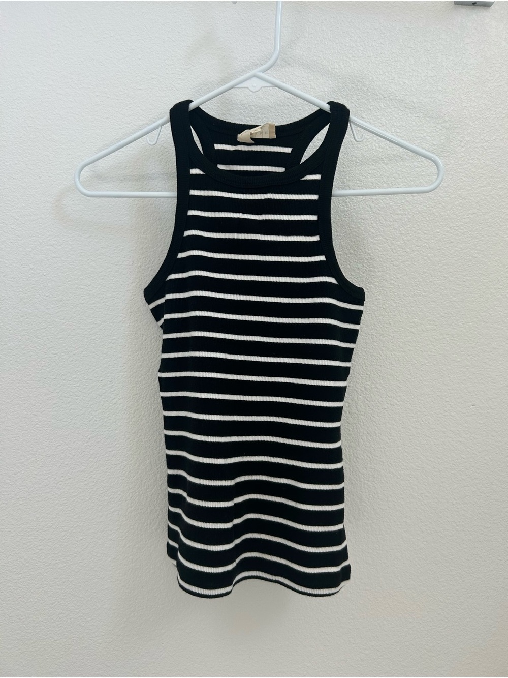 Sezane Black and White Striped Ribbed Tank